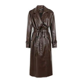 Long Black Faux Fur Trench Coat With Belt and Double Button
